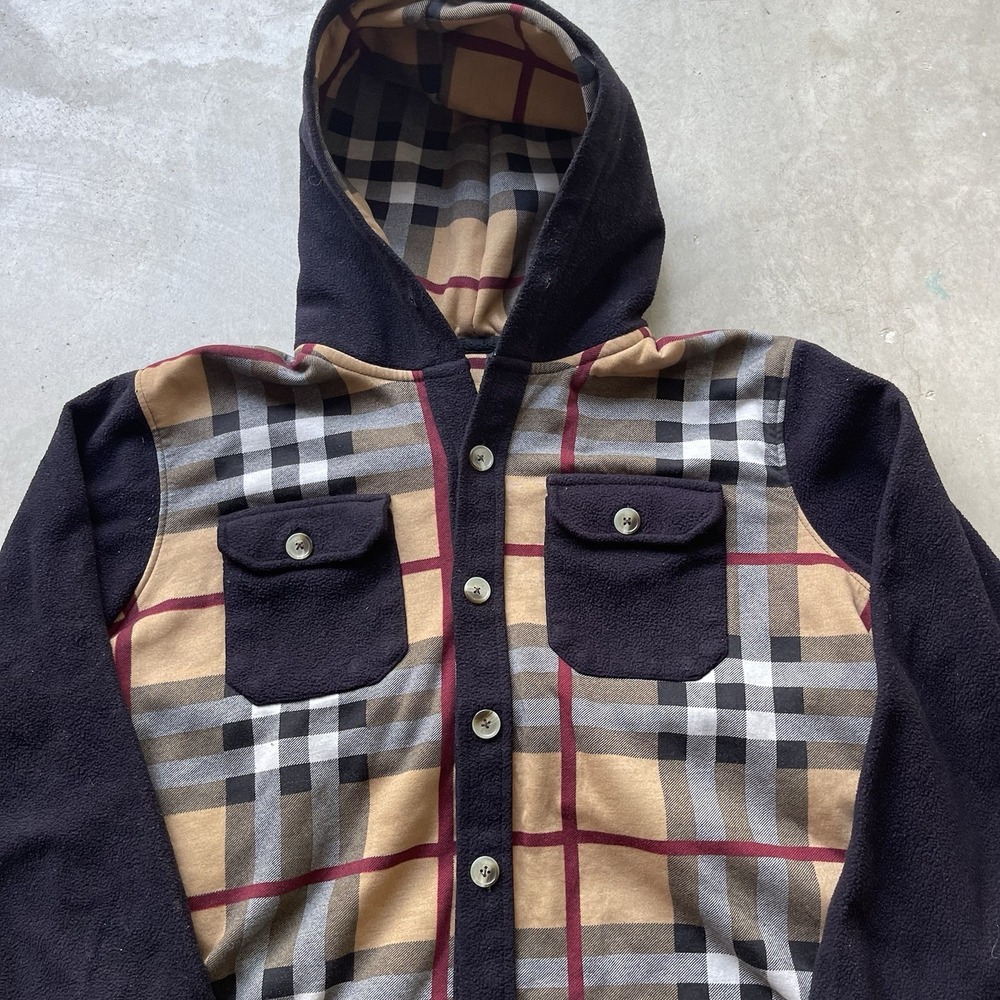 Burberry London Nova Check Hoodie Fleece Button Jacket Size Large Plaid - Picture 2 of 6